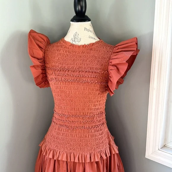 Ulla Johnson Madeline smocked body midi dress NWT size 6 in color clay - Picture 5 of 16